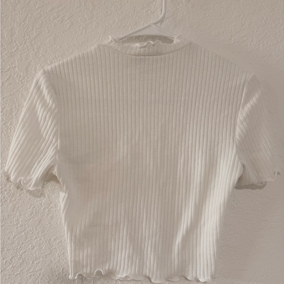 White Ribbed Ruffle Trim Top - Picture 2 of 2